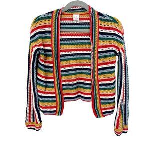 Hanna Andersson Multicolor Striped Crochet Cardigan Sweater Girl's Size Medium